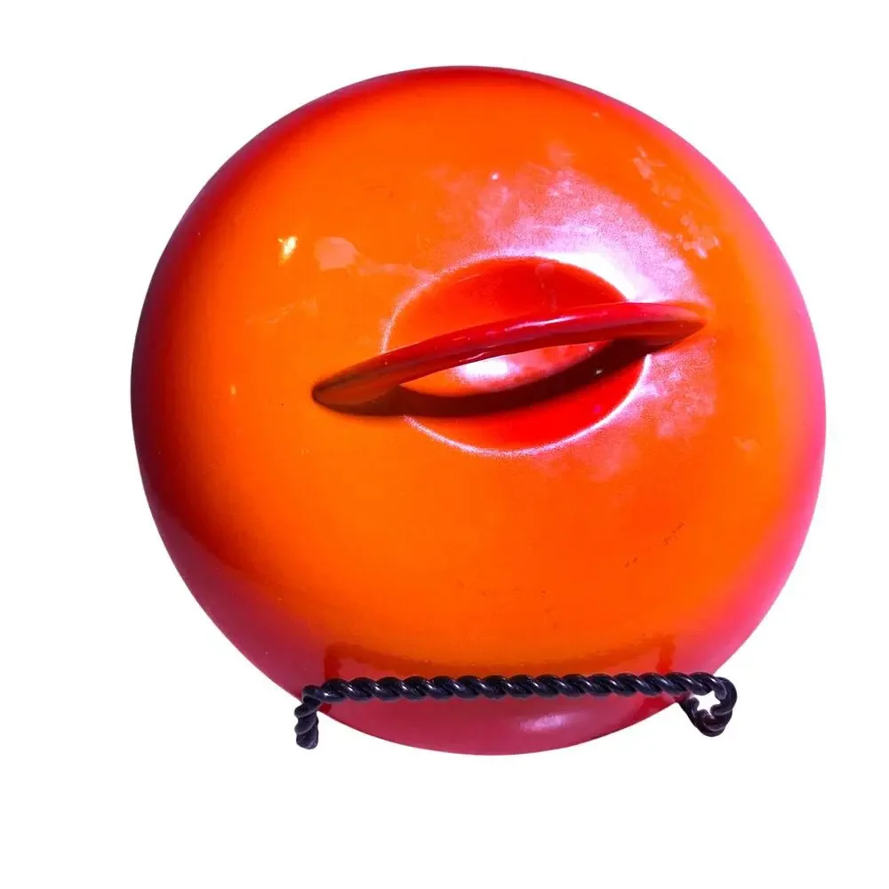 Descoware Vintage Flame Orange Cast Iron Croquette Casserole and Lid 7.5 in